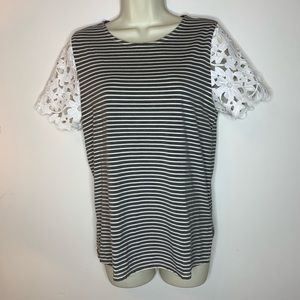 Sunday in Brooklyn Striped Top Lace Sleeves size Small Dressy Tee Shirt